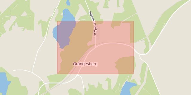 Karta som med röd fyrkant ramar in Grängesberg, Ludvika, Dalarnas län