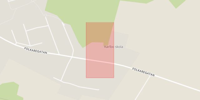 Karta som med röd fyrkant ramar in Karlbo Skola, Folkaregatan, Avesta, Dalarnas län
