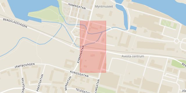 Karta som med röd fyrkant ramar in Avesta Centrum, Avesta, Dalarnas län