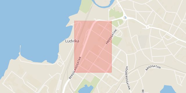 Karta som med röd fyrkant ramar in Storgatan, Ludvika, Dalarnas län