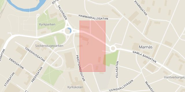 Karta som med röd fyrkant ramar in Ica Kvantum, Ludvika, Dalarnas län