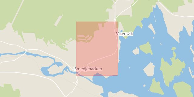 Karta som med röd fyrkant ramar in Vasagatan, Smedjebacken, Dalarnas län