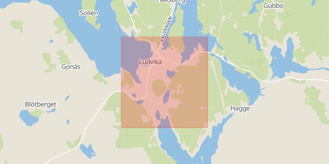 Karta som med röd fyrkant ramar in Ludvika, Dalarnas län