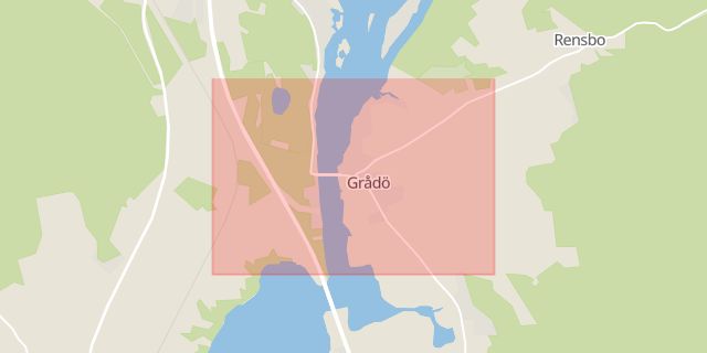 Karta som med röd fyrkant ramar in Rensbo, Grådö, Björklidsvägen, Krylbo, Hedemora, Dalarnas län