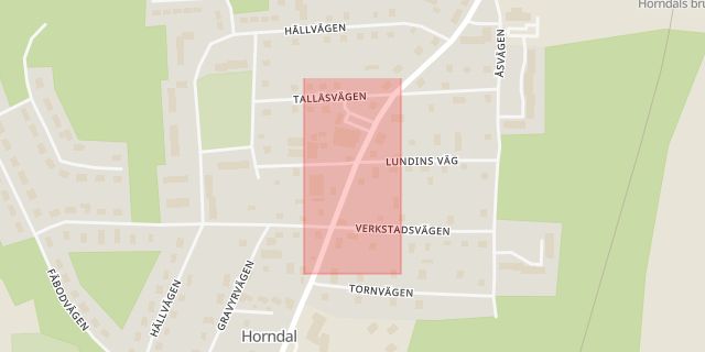 Karta som med röd fyrkant ramar in Horndal, Avesta, Dalarnas län