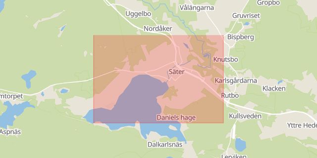 Karta som med röd fyrkant ramar in Säter, Dalarnas län