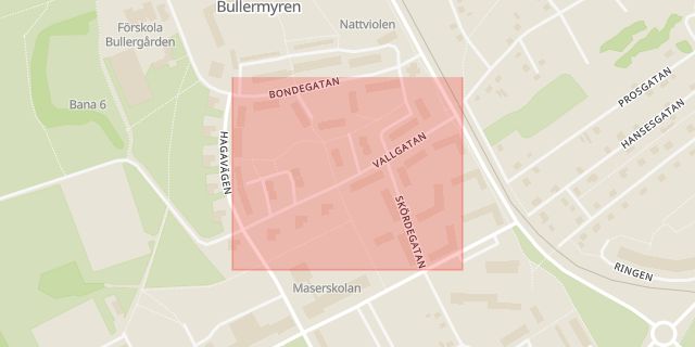 Karta som med röd fyrkant ramar in Vallgatan, Borlänge, Dalarnas län