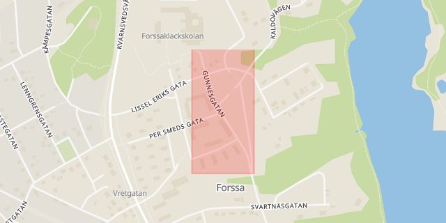 Karta som med röd fyrkant ramar in Gunnesgatan, Forsa, Skivan, Borlänge, Dalarnas län