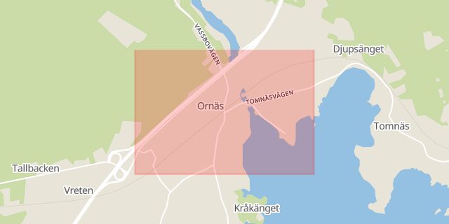 Karta som med röd fyrkant ramar in Ornäs, Borlänge, Dalarnas län