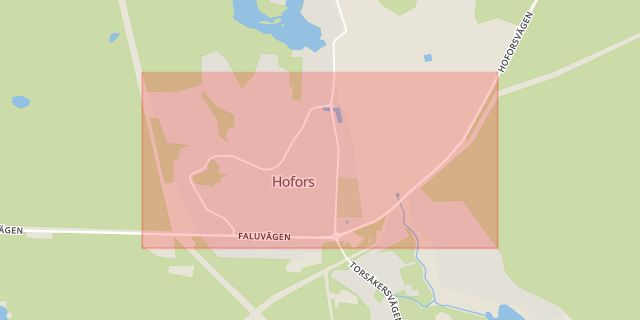 Karta som med röd fyrkant ramar in Faluvägen, Hofors, Gävleborgs län