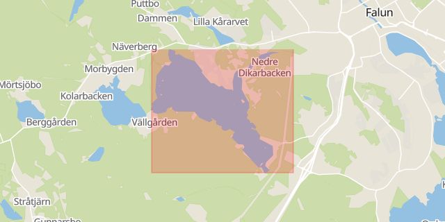 Karta som med röd fyrkant ramar in Stora Vällan, Falun, Dalarnas län