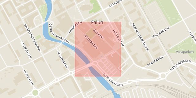 Karta som med röd fyrkant ramar in Holmgatan, Falun, Dalarnas län