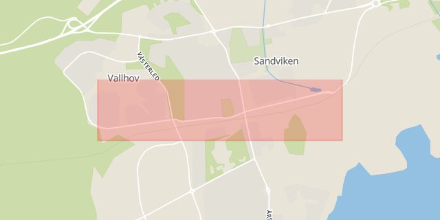Karta som med röd fyrkant ramar in Fredriksgatan, Sandviken, Gävleborgs län