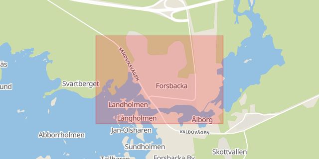 Karta som med röd fyrkant ramar in Forsbacka By, Gävle, Gävleborgs län