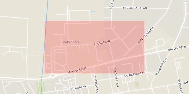 Karta som med röd fyrkant ramar in Linggatan, Sandviken, Gävleborgs län