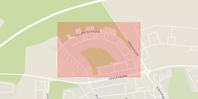 Karta som med röd fyrkant ramar in Tallbacksvägen, Sandviken, Gävleborgs län