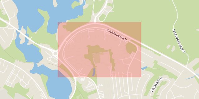 Karta som med röd fyrkant ramar in Jungfruvägen, Bojsenburg, Falun, Dalarnas län