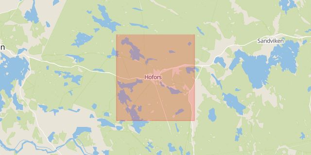 Karta som med röd fyrkant ramar in Gussarvsgatan, Bankomat, Långshyttan, Falun, Hofors, Hedemora