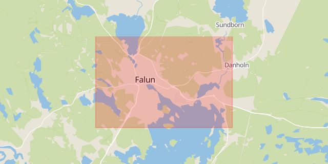 Karta som med röd fyrkant ramar in Falun, Saxdalen, Ludvika, Borlänge, Smedjebacken, Hedemora, Avesta, Sollerön, Leksand, Malung, Siljan, Dalarnas län
