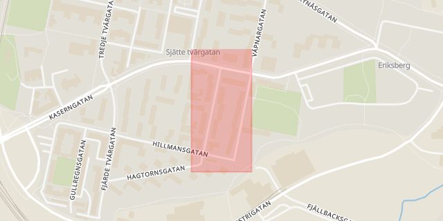 Karta som med röd fyrkant ramar in Sjunde Tvärgatan, Gävle, Gävleborgs län