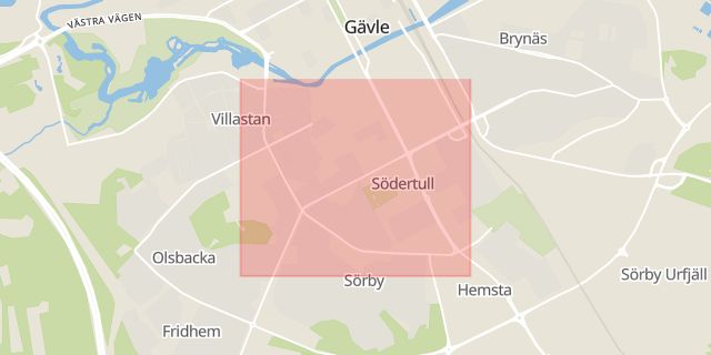 Karta som med röd fyrkant ramar in Parkvägen, Gävle, Gävleborgs län