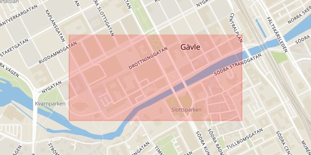 Karta som med röd fyrkant ramar in Kyrkogatan, Gävle, Gävleborgs län