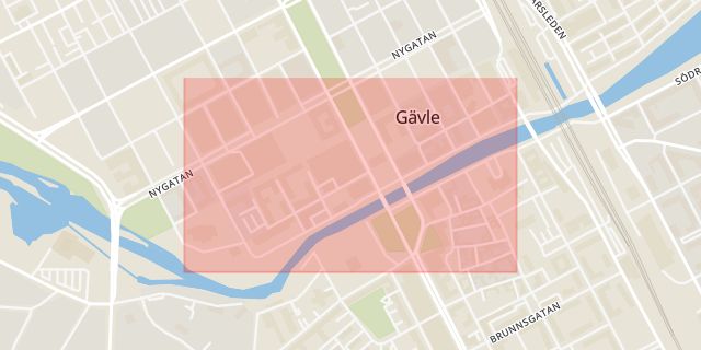 Karta som med röd fyrkant ramar in Kyrkogatan, Gävle, Gävleborgs län