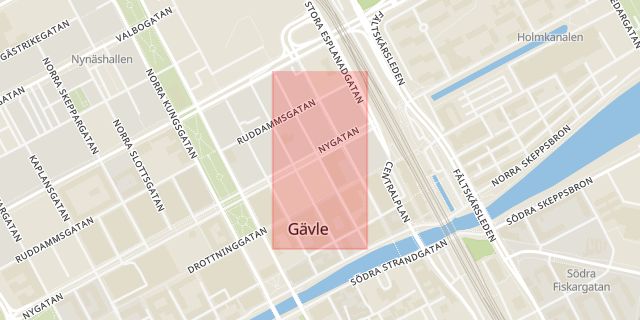 Karta som med röd fyrkant ramar in Hattmakargatan, Gävle, Gävleborgs län
