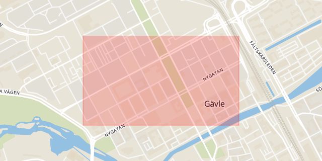 Karta som med röd fyrkant ramar in Ruddammsgatan, Gävle, Gävleborgs län