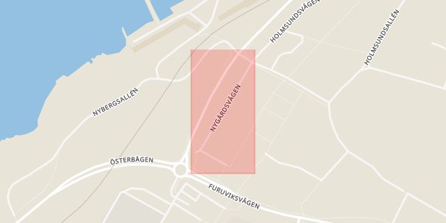 Karta som med röd fyrkant ramar in Bomhus, Nygårdsvägen, Gävle, Gävleborgs län