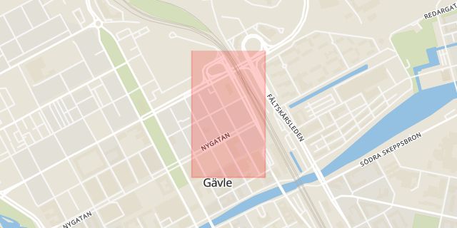 Karta som med röd fyrkant ramar in Norra Centralgatan, Gävle, Gävleborgs län