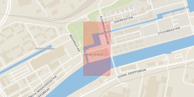 Karta som med röd fyrkant ramar in Gävle Strand, Gävle, Gävleborgs län