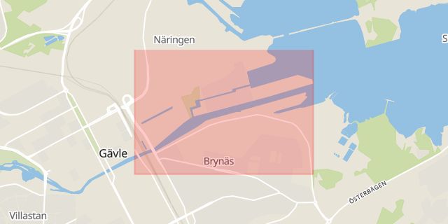 Karta som med röd fyrkant ramar in Gavleån, Gävle, Gävleborgs län
