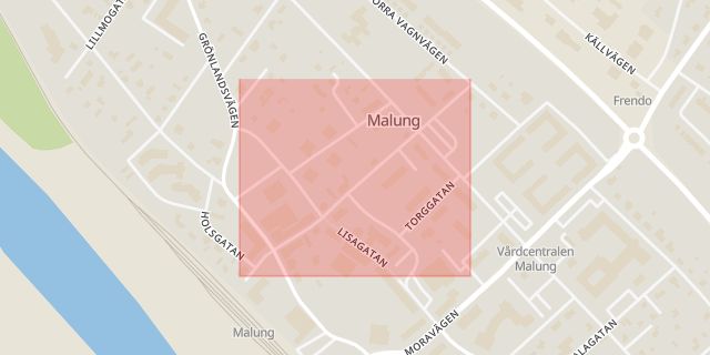 Karta som med röd fyrkant ramar in Postgatan, Malung-sälen, Dalarnas län