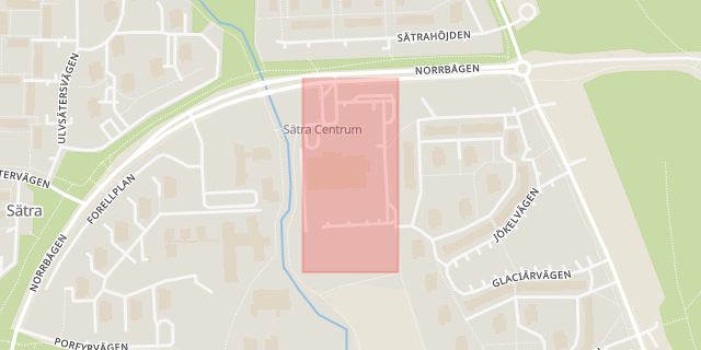 Karta som med röd fyrkant ramar in Sätra, Sätra Centrum, Gävle, Gävleborgs län