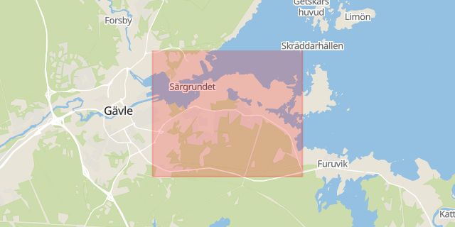 Karta som med röd fyrkant ramar in Bomhus, Bruket, Gävle, Gävleborgs län