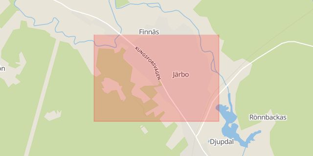 Karta som med röd fyrkant ramar in Järbo, Sandviken, Gävleborgs län