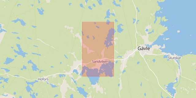 Karta som med röd fyrkant ramar in Gävle, Sandviken, Gävleborgs län