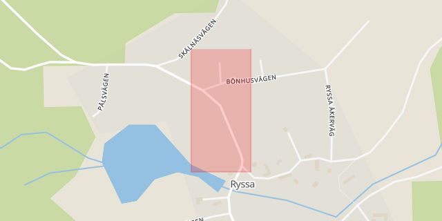 Karta som med röd fyrkant ramar in Ryssa, Mora, Dalarnas län