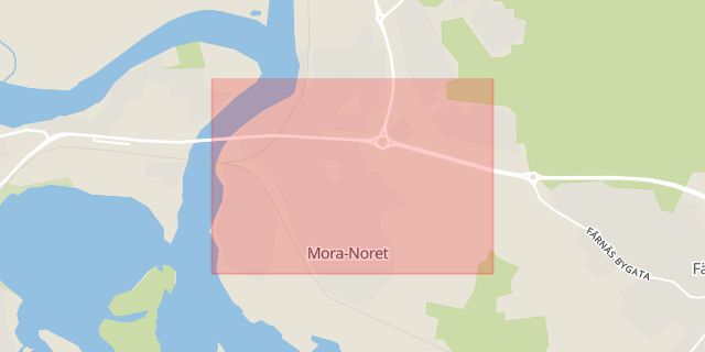 Karta som med röd fyrkant ramar in Noret, Mora, Dalarnas län