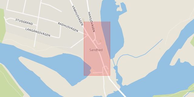 Karta som med röd fyrkant ramar in Sandhed, Skogsväg, Orsa, Dalarnas län