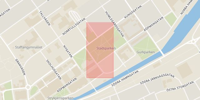 Karta som med röd fyrkant ramar in Stadsparken, Söderhamn, Gävleborgs län