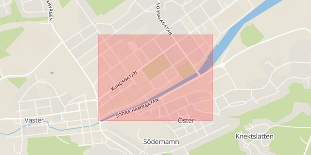 Karta som med röd fyrkant ramar in Köpmangatan, Söderhamn, Gävleborgs län