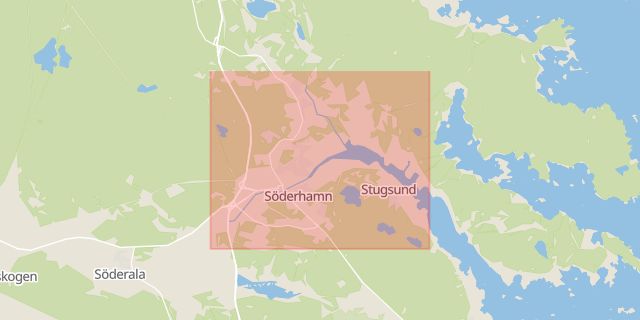 Karta som med röd fyrkant ramar in Ljusne, Stockholm, Söderhamn, Gävleborgs län