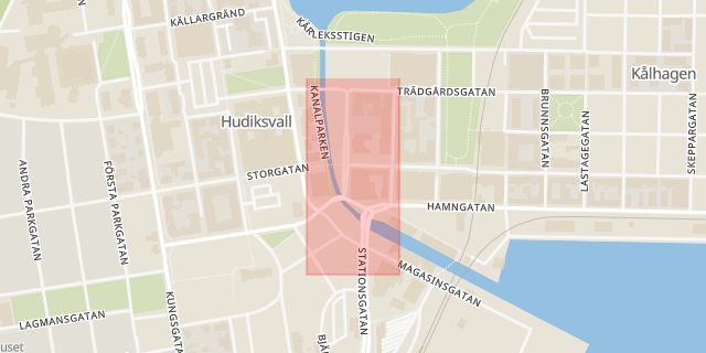 Karta som med röd fyrkant ramar in Hälsingland, Hudiksvall, Gävleborgs län