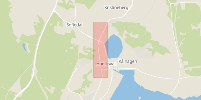 Karta som med röd fyrkant ramar in Kungsgatan, Hudiksvall, Gävleborgs län