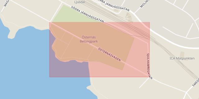 Karta som med röd fyrkant ramar in Östernäsvägen, Ljusdal, Gävleborgs län