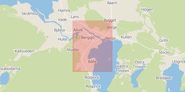 Karta som med röd fyrkant ramar in Bergsjö, Gnarp, Nordanstig, Gävleborgs län