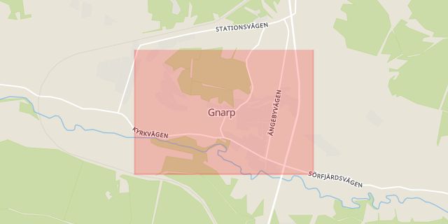 Karta som med röd fyrkant ramar in Gnarp, Sveriges Radio, Nordanstig, Gävleborgs län