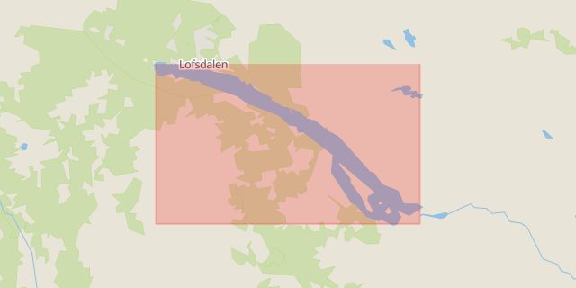 Karta som med röd fyrkant ramar in Lofssjön, Härjedalen, Jämtlands län